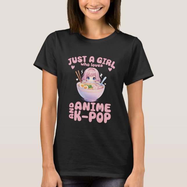 Adorable Pink Hair Girl Ramen Anime and Music Pres T Shirt (Framsida)