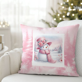 Adorable Pink Snowman Pillow Forest Pinkmas Kudde