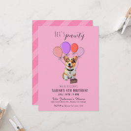 Adorable Playful Pink Corgi Birthday Customizable Inbjudningar