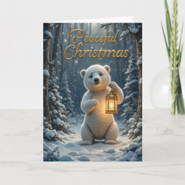 Adorable Polar Bear Christmas Lights Winter  Kort (Framsida)