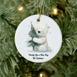Adorable Polar Bear Hugging Christmas Tree, Cute  Julgransprydnad Keramik