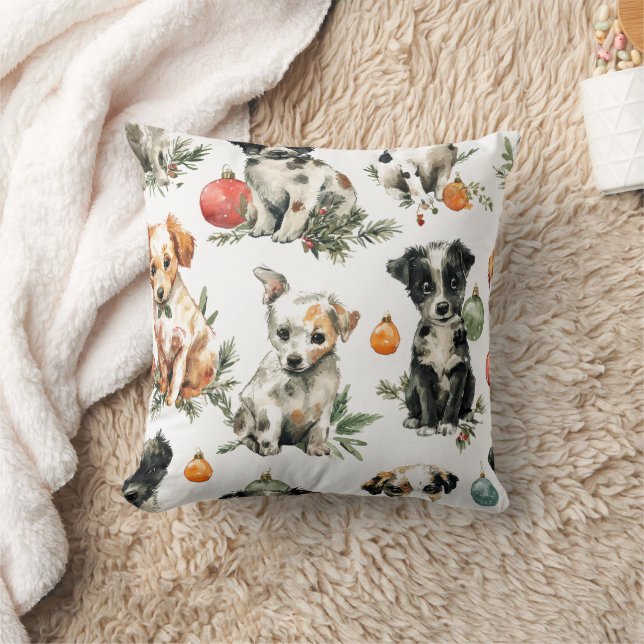 Adorable Puppies Christmas Throw Pillow Gift Idea Kudde (Filt)