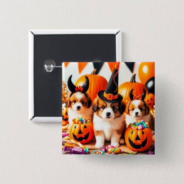 Adorable puppies halloween  knapp (Framsida & baksida)