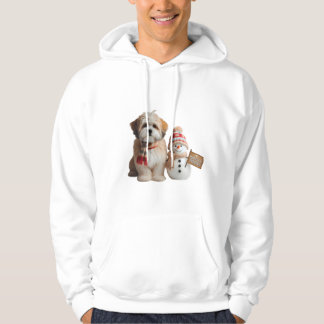 "Adorable Puppy and Snowman Winter Hoodie