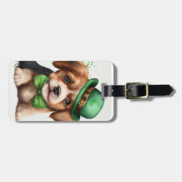 ADORABLE PUPPY HUND with GRÖNT IRISH HAT Bagagebricka