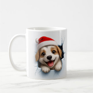 Adorable Puppy in Santa Hat Cute Christmas Dog Kaffemugg