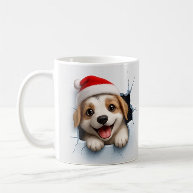 Adorable Puppy in Santa Hat Cute Christmas Dog  Kaffemugg (Vänster)