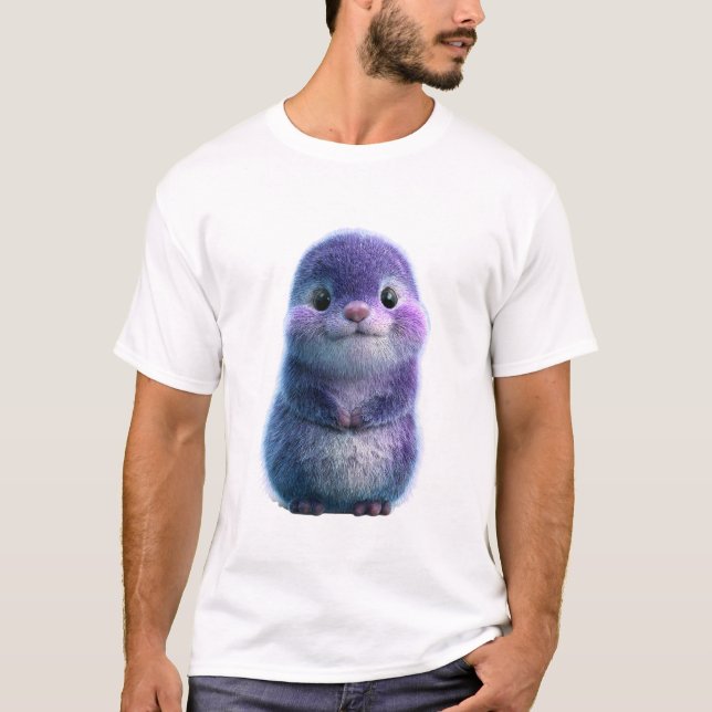 Adorable Purple Furry Creature Portrait Men T Shirt (Framsida)