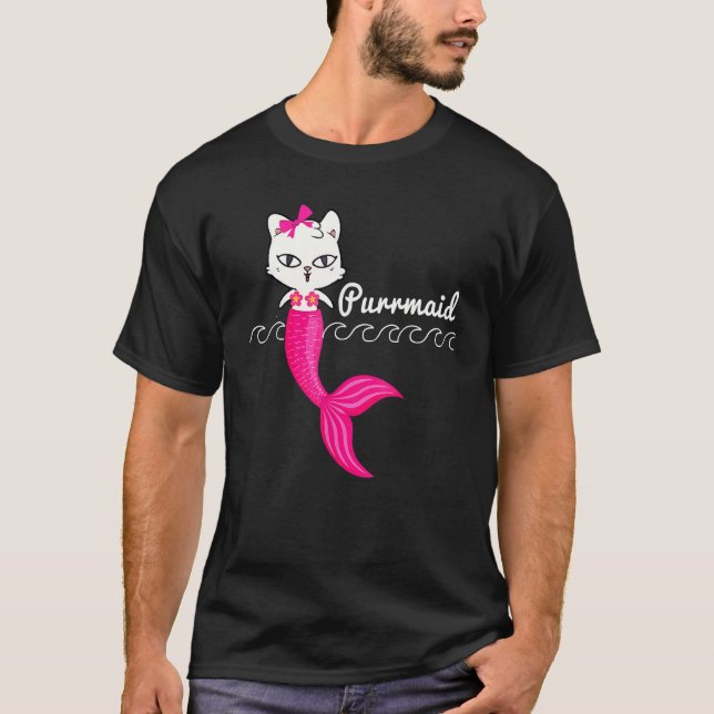 Adorable Purrmaid White Cat Cute Mermaid Beach Gir T Shirt (Framsida)