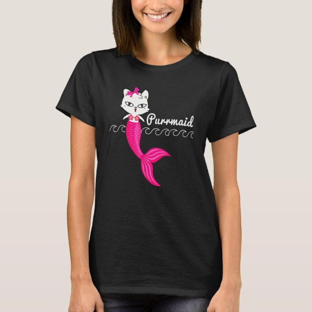 Adorable Purrmaid White Cat Cute Mermaid Beach Gir T Shirt (Framsida)