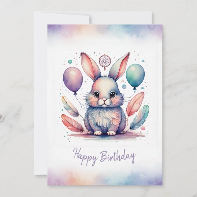 Adorable Rabbit BunnyLonghorn Happy Birthday Julkort (Framsida)