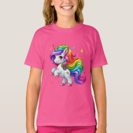 Adorable Rainbow Unicorn with Cloud & Rainbow Mark T Shirt