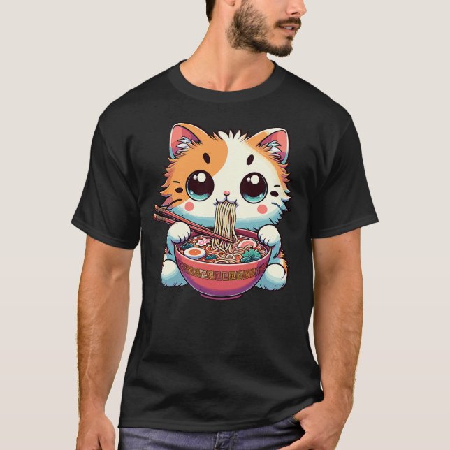 Adorable Ramen Kitty - Cute Noodle Cat T Shirt (Framsida)