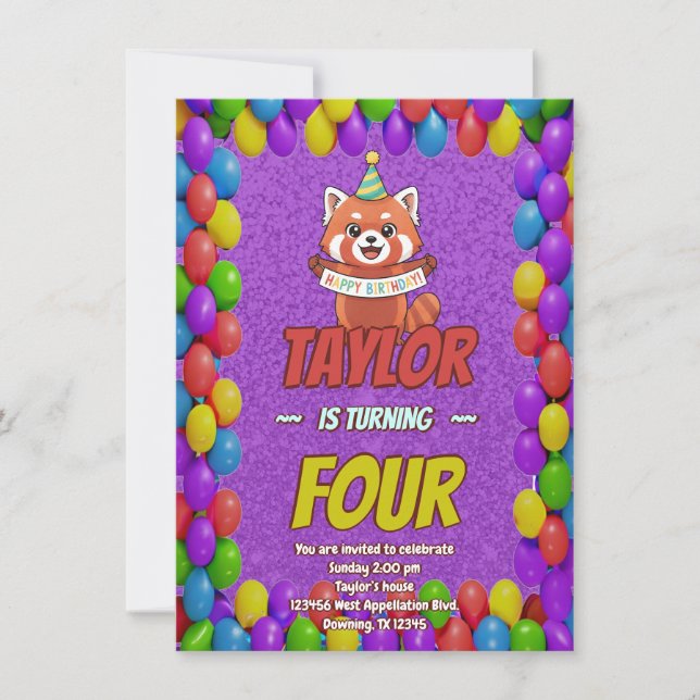 Adorable Red Panda Birthday Invite Inbjudningar (Framsida)