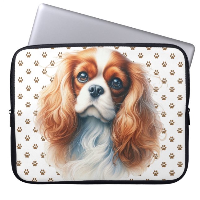 ADORABLE RED & WHITE CAVALIER KUNG CHARLES SPANIEL LAPTOP FODRAL (Framsidan)