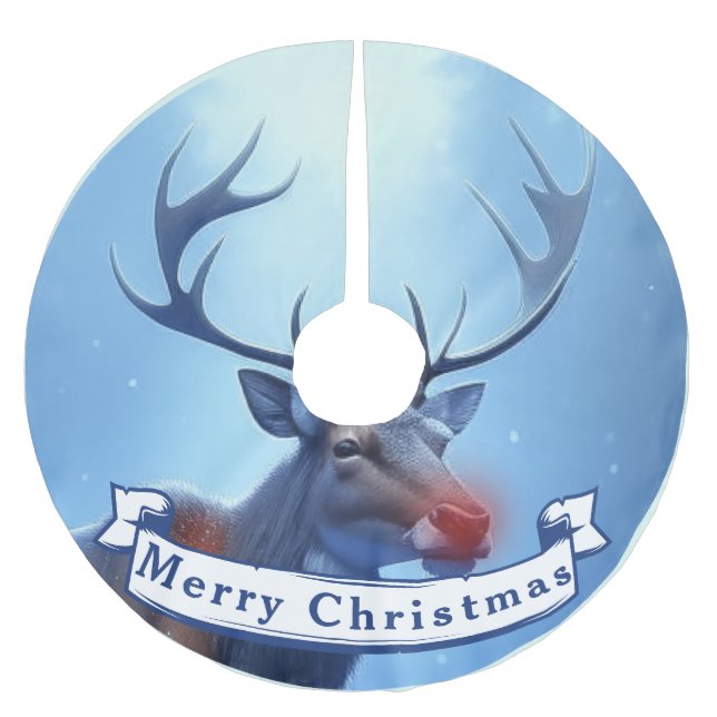 Adorable Reindeer Winter Wonderland Holiday Julgransmatta Borstad Polyester (Framsidan)