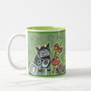 ADORABLE ROBOT BULLDOG AND KATTDJUR FRIEND FUNNY P Två-Tonad MUGG