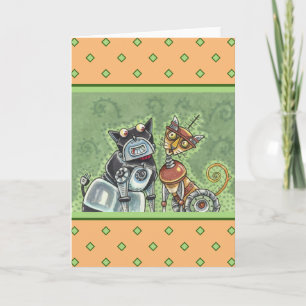 ADORABLE ROBOT BULLDOG & KATTDJUR FRIEND Funny Bla Kort