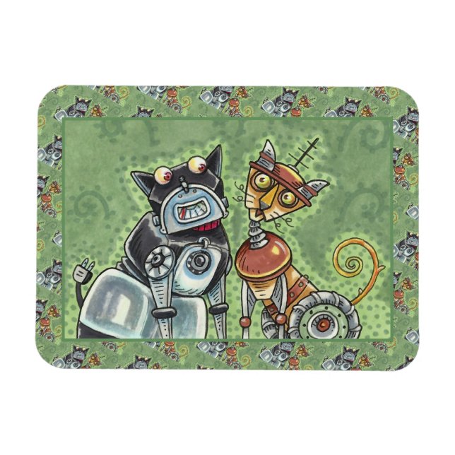 ADORABLE ROBOT BULLDOG OCH KATTDJUR FRIEND FUNNY MAGNET (Horisontell)