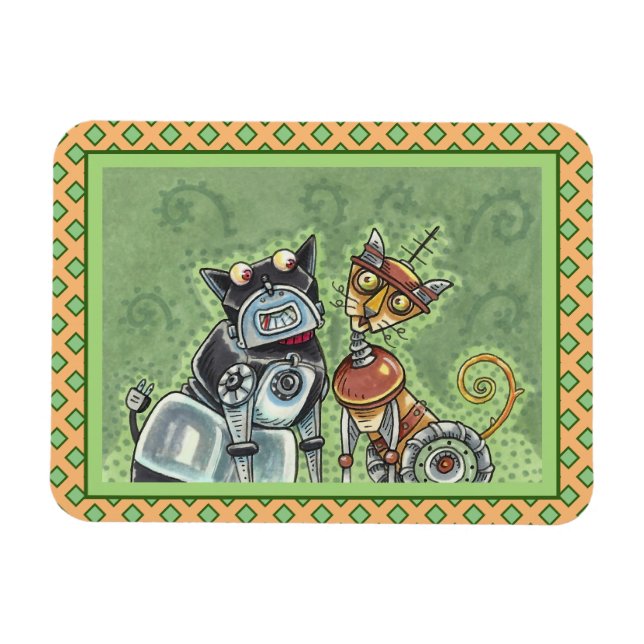 ADORABLE ROBOT BULLDOG OCH KATTDJUR FRIEND FUNNY MAGNET (Horisontell)