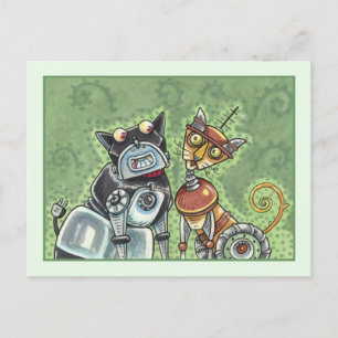 ADORABLE ROBOT BULLDOG OCH KATTDJUR FRIEND FUNNY VYKORT