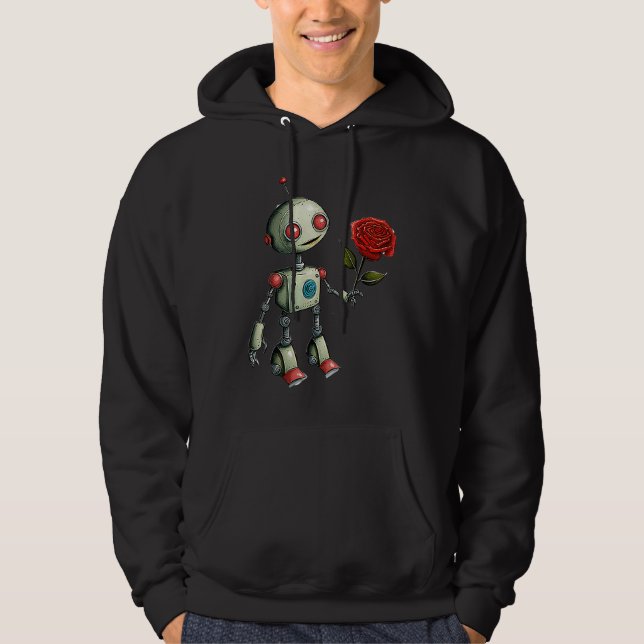 Adorable Robot Handing Out a Rose  flower Hoodie (Framsida)