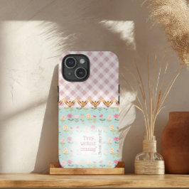 Adorable Rose Plaid Pastel Floral Gold Doves Faith