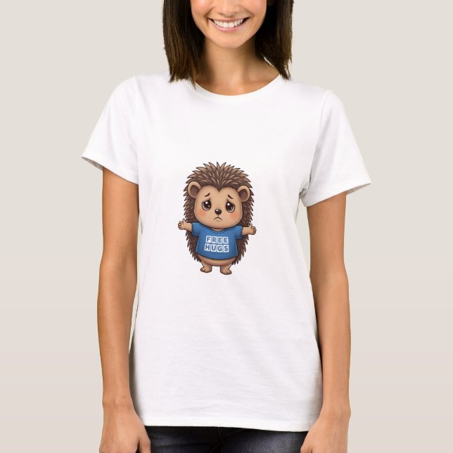 Adorable Sad Hedgehog with Open Arms & Free Hugs T Shirt (Framsida)