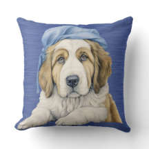 ADORABLE SAINT BERNARD PUPPY with BLUE HAT