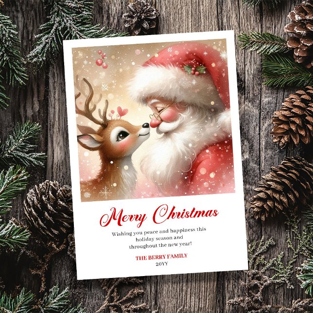 Adorable Santa And Rudolph Cozy Christmas Greeting Julkort (Adorable Santa And Rudolph Cozy Christmas Greeting Card)
