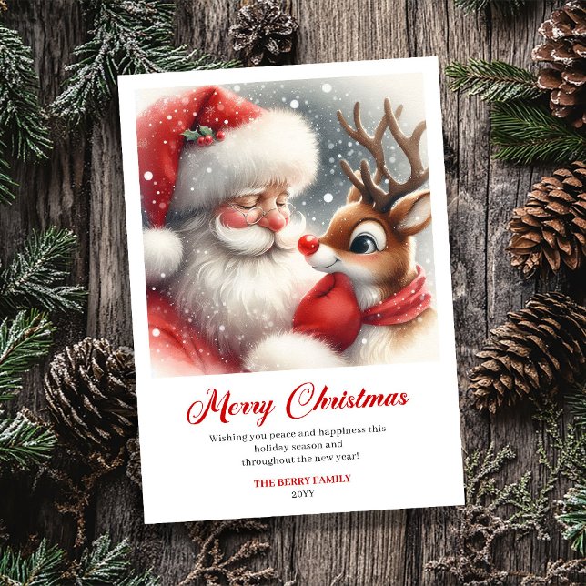 Adorable Santa And Rudolph Cozy Christmas Greeting Julkort (Adorable Santa And Rudolph Cozy Christmas Greeting Card)