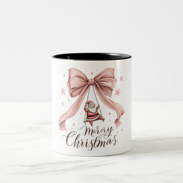 Adorable Santa Christmas Mug with Pink Bow Två-Tonad Mugg (Center)