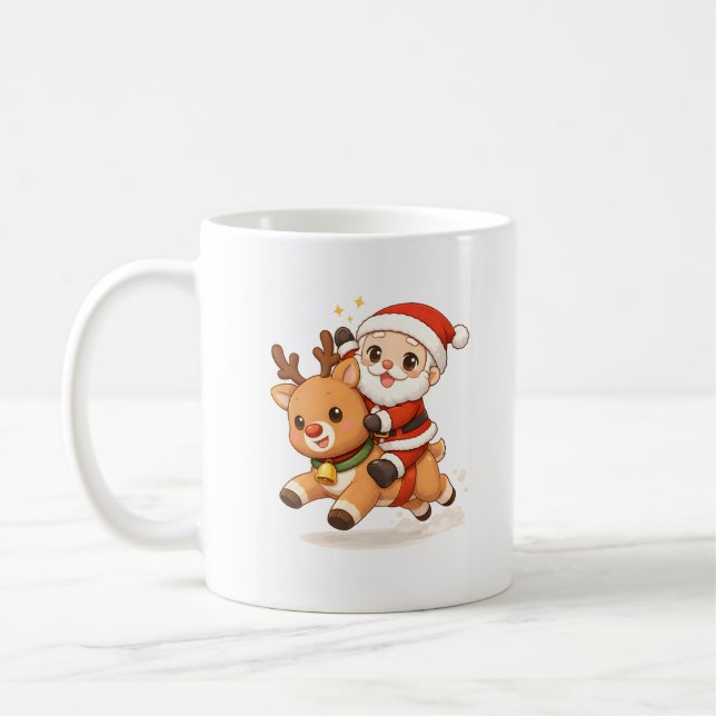 Adorable Santa & Reindeer Christmas Mug Kaffemugg (Vänster)