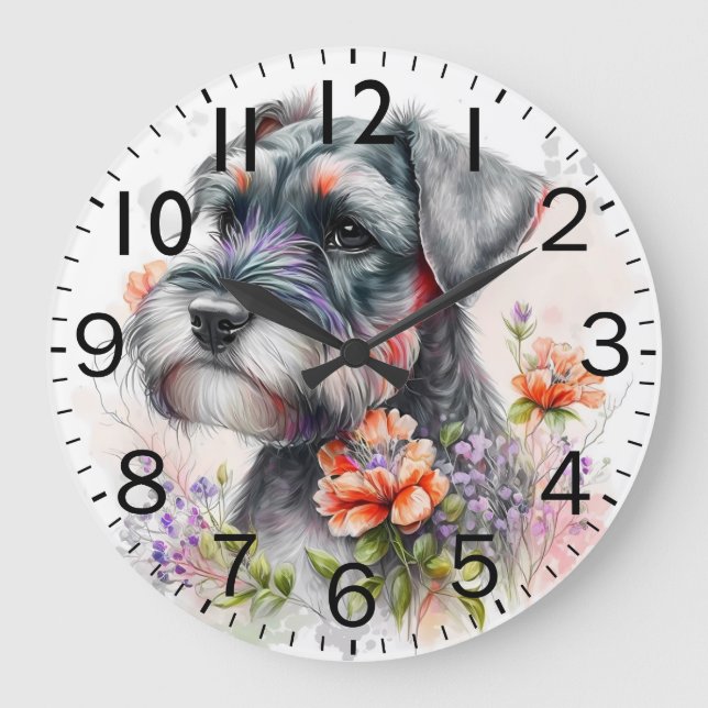 Adorable Schnauzer Puppy Dog Stor Klocka (Framsida)