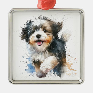ADORABLE SHAGGY HAVANESE PUPPY HUND JULGRANSPRYDNAD METALL