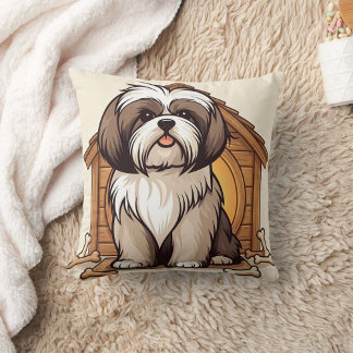 Adorable Shih Tzu Dog House Cartoon Kudde