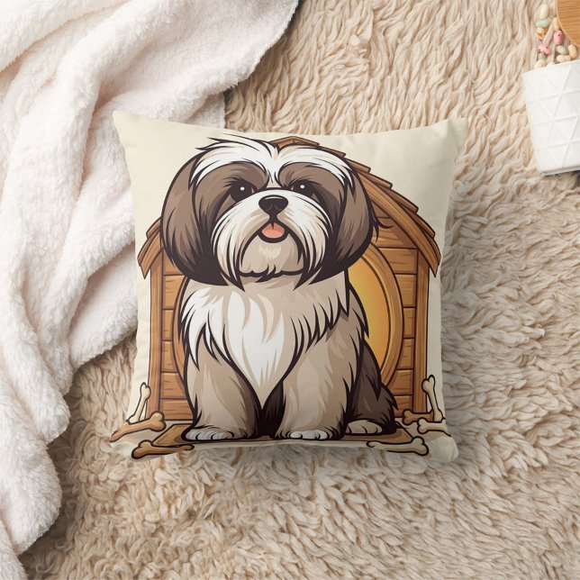 Adorable Shih Tzu Dog House Cartoon Kudde (Skapare uppladdad)
