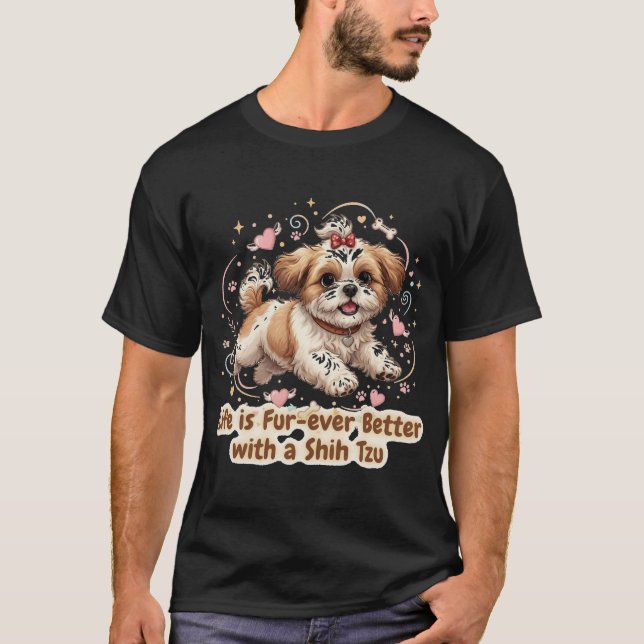 Adorable Shih Tzu Dog Joyful Mid-Leap Design T Shirt (Framsida)