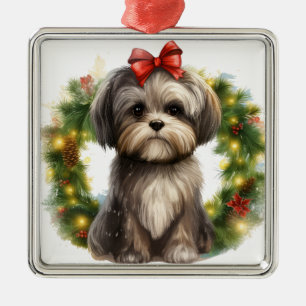 ADORABLE SHIH TZU PUPPY HUND CHRISTMAS WREATH JULGRANSPRYDNAD METALL