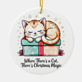 Adorable Sleeping Kitten Christmas Holiday Keepsak Julgransprydnad Keramik