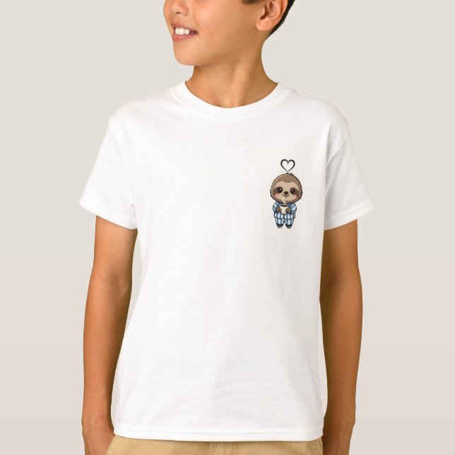 Adorable Sloth Wearing Blue Striped Pajamas T Shirt (Framsida)