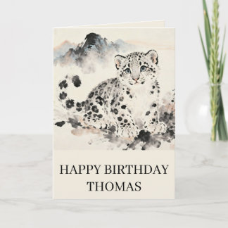 Adorable Snow Leopard Birthday Kort