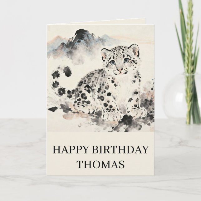 Adorable Snow Leopard Birthday Kort (Framsida)