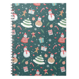 Adorable Snowman Christmas Pattern Anteckningsbok