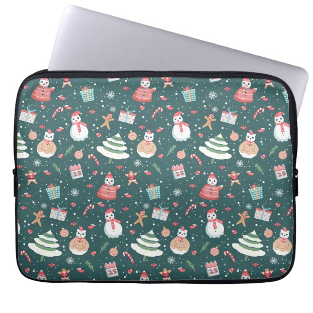 Adorable Snowman Christmas Pattern Laptop Fodral (Framsidan)