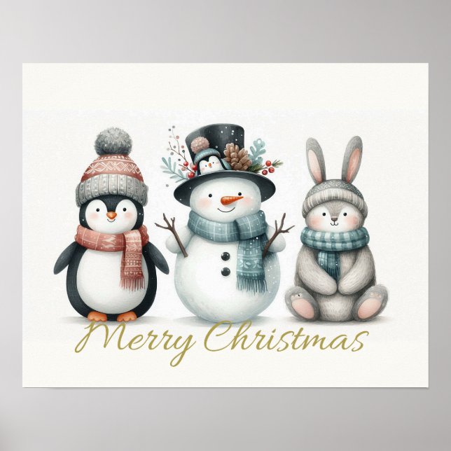 Adorable Snowman & friends Christmas wall art Poster (Framsidan)