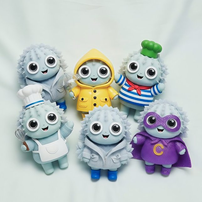 Adorable Spiky Toy Characters in Cute  Rund Kudde (Skapare uppladdad)
