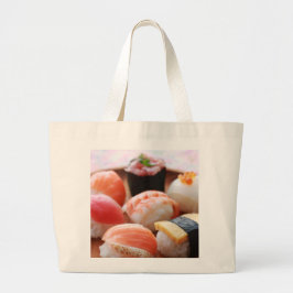 Adorable Sushi Selection on Wooden Plate Tote Jumbo Tygkasse