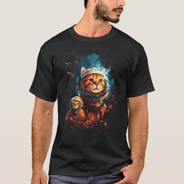 Adorable Sweet Cute Twin Cat Astronaut Graphic Tee (Framsida)
