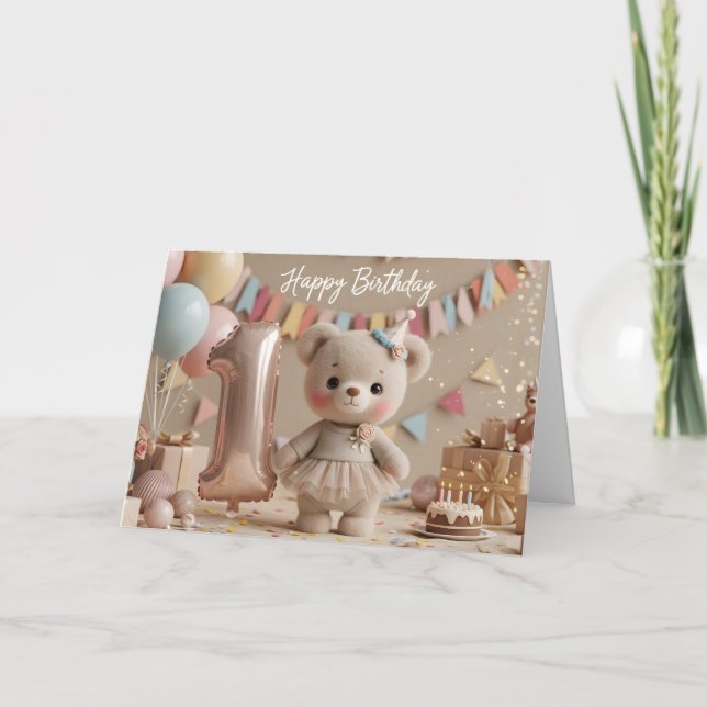 Adorable Teddy Bear First Birthday Celebration Kort (Framsida)
